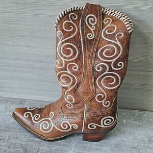 Ariat Shelleen‎ Womens Western Leather Boots White Swirl Embroidery Size 7.5